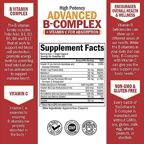 Vitamin B Complex with Vitamin C for Maximum Absorption - Methylcobalamin b12 BioSchwartzAu supplements