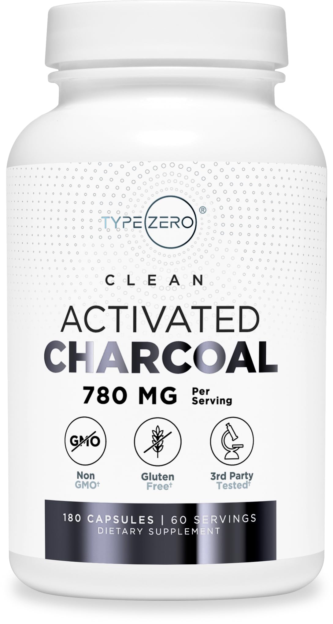 Type Zero Activated Charcoal Capsules (180 Count) - 60 Servings, 780mg Per Serving, from Coconut Shell, Non-GMO, Gluten-Free Type ZeroUS supplements