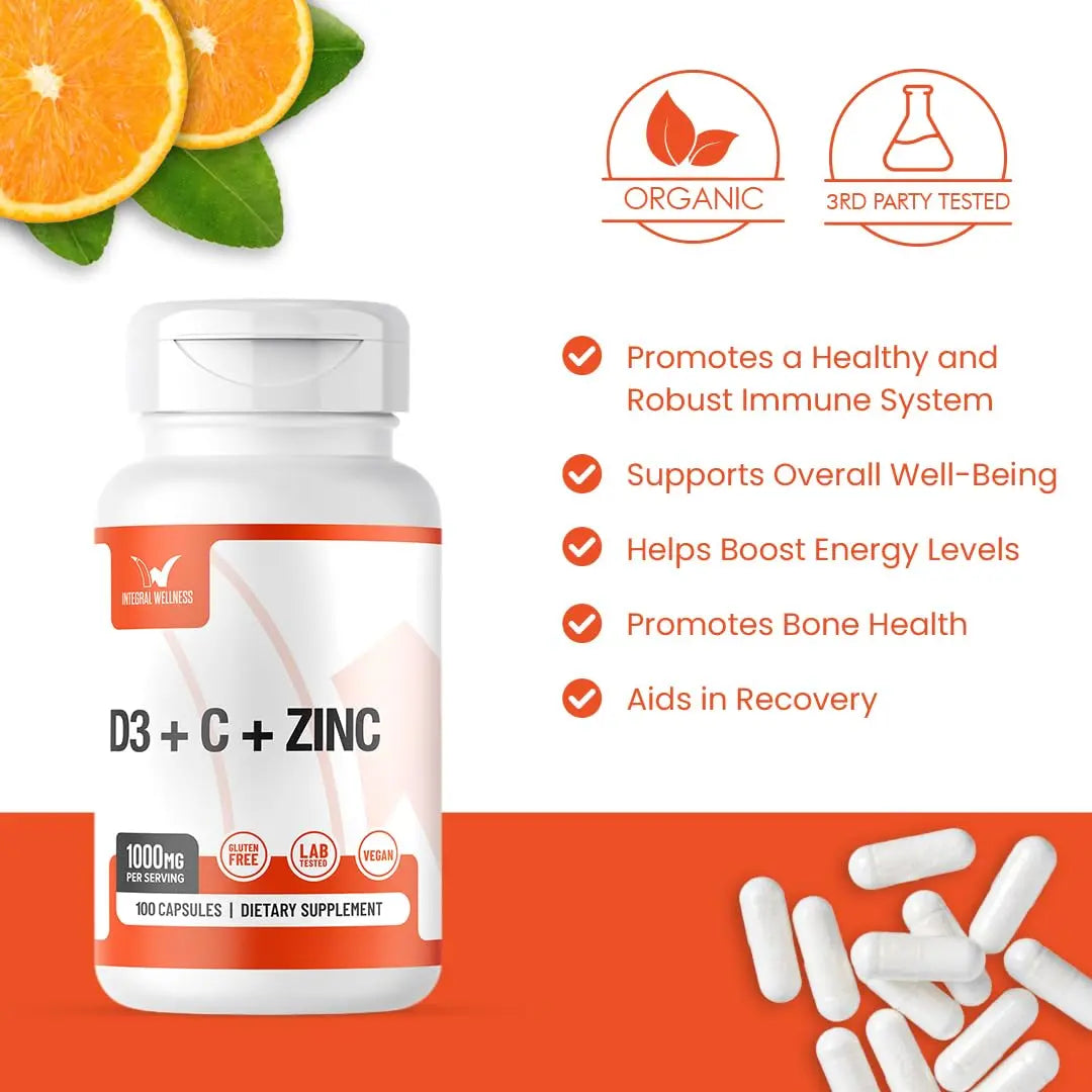 Integral Wellness - Vitamin Complex w/Vitamin D3, C, K2 and Zinc (100 Capsules) - Filler Free, 3rd Party Tested, Clinically Dosed, Bioavailable Forms Integral WellnessAu supplements