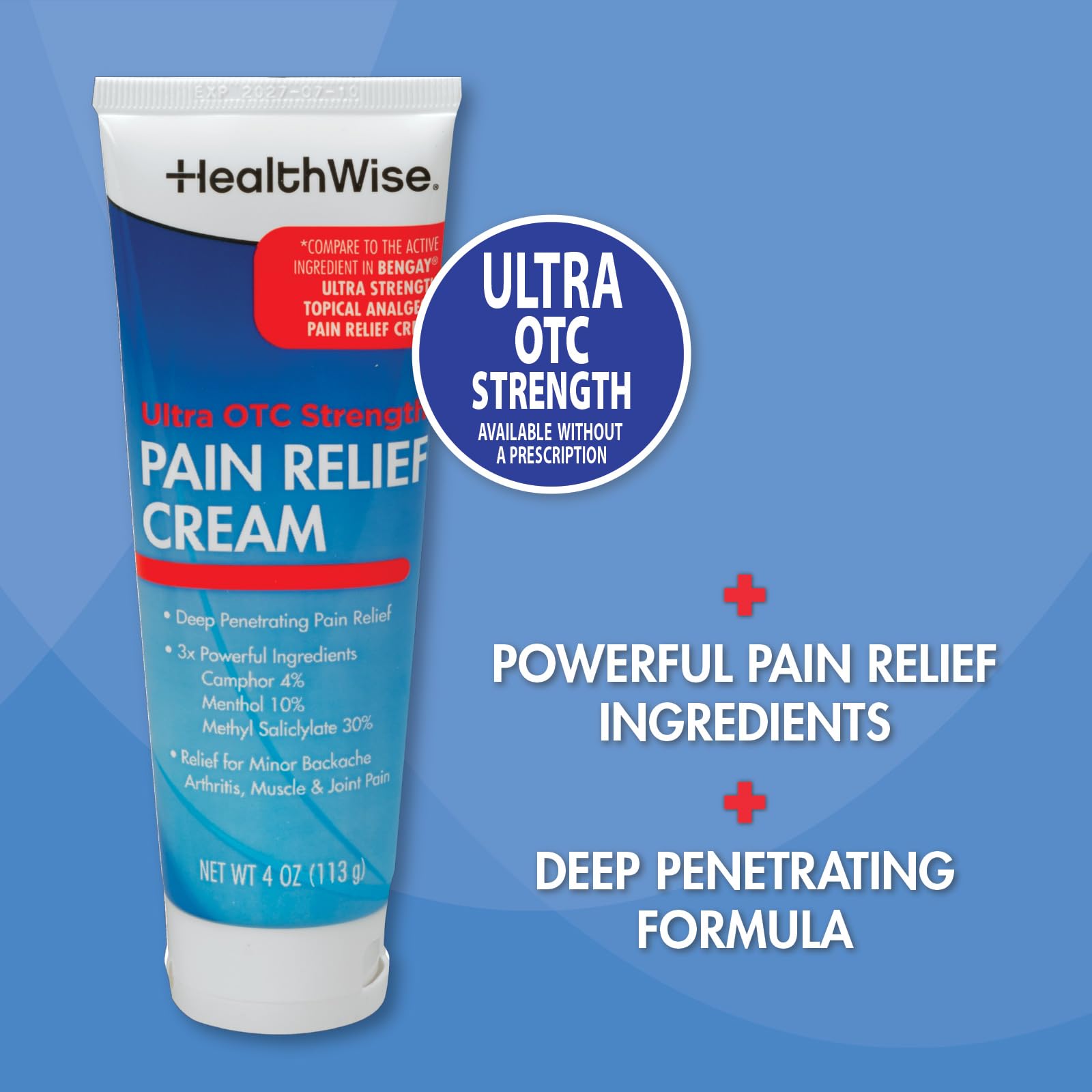 HealthWise Pain Relief Cream | Ultra OTC Strength | 4% Camphor + 10% Menthol + 30% Methly Saliclylate | Non-Greasy Formula | 4.0 Oz | Topical Analgesic HealthWiseAu supplements