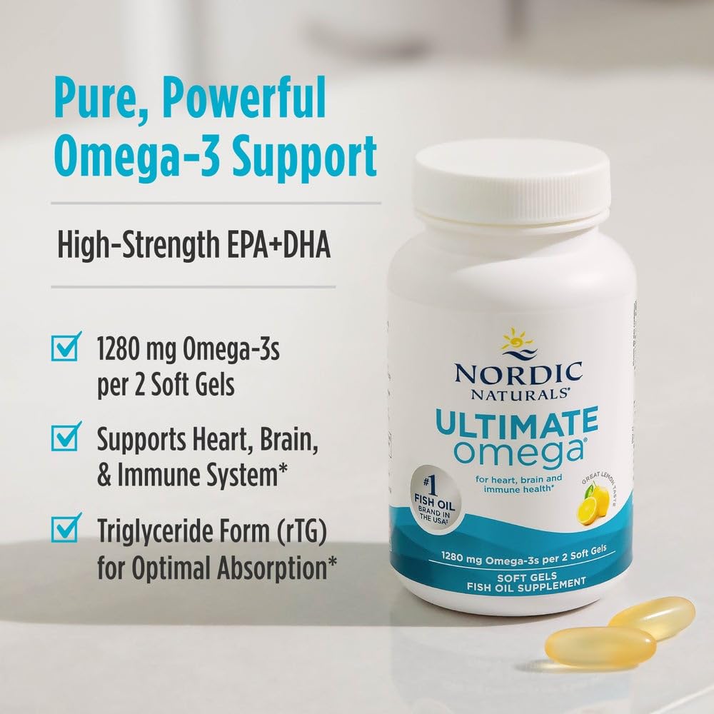 Nordic Naturals Ultimate Omega, Lemon Flavor - 180 Soft Gels - 1280 mg Omega-3 - High-Potency Fish Oil with EPA & DHA - Promotes Brain & Heart Health - Non-GMO - 90 Servings Nordic NaturalsAu supplements