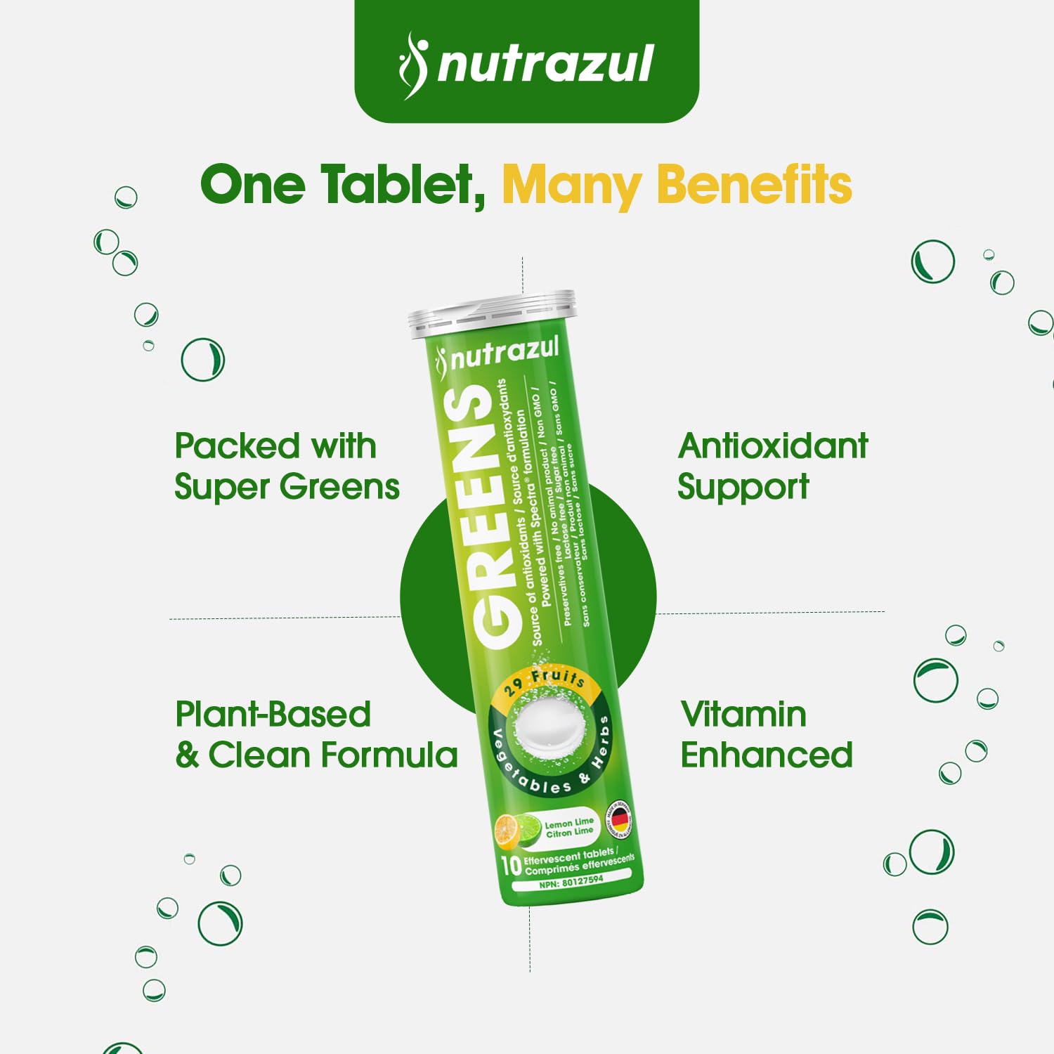 nutrazul Greens Effervescent Tablets - Daily Super Greens Supplement with 29 Superfoods - Antioxidant & Immune Support - Lemon Lime Flavor - Non-GMO - 30 Tablets nutrazulAu supplements