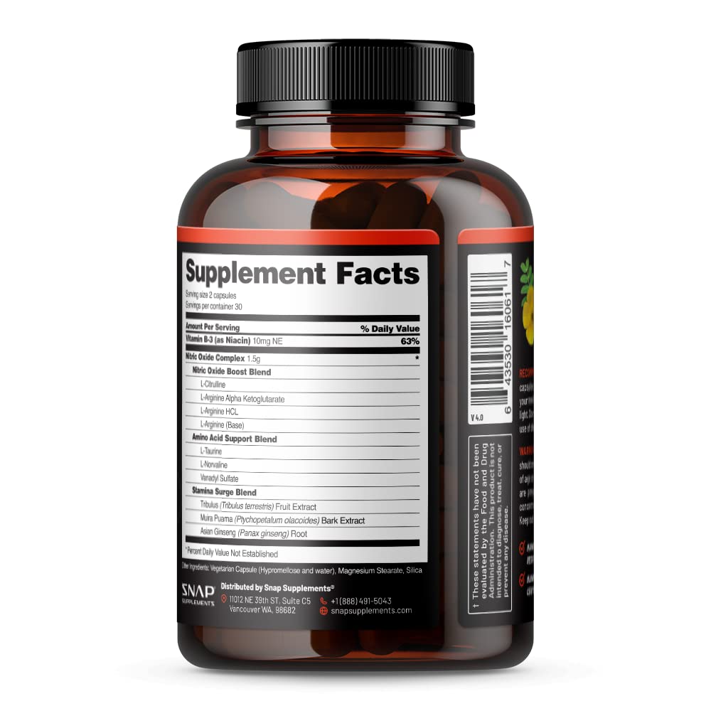Snap Supplements Nitric Oxide Booster, Nitric Oxide Supplement for Blood Circulation Snap SupplementsUS supplements