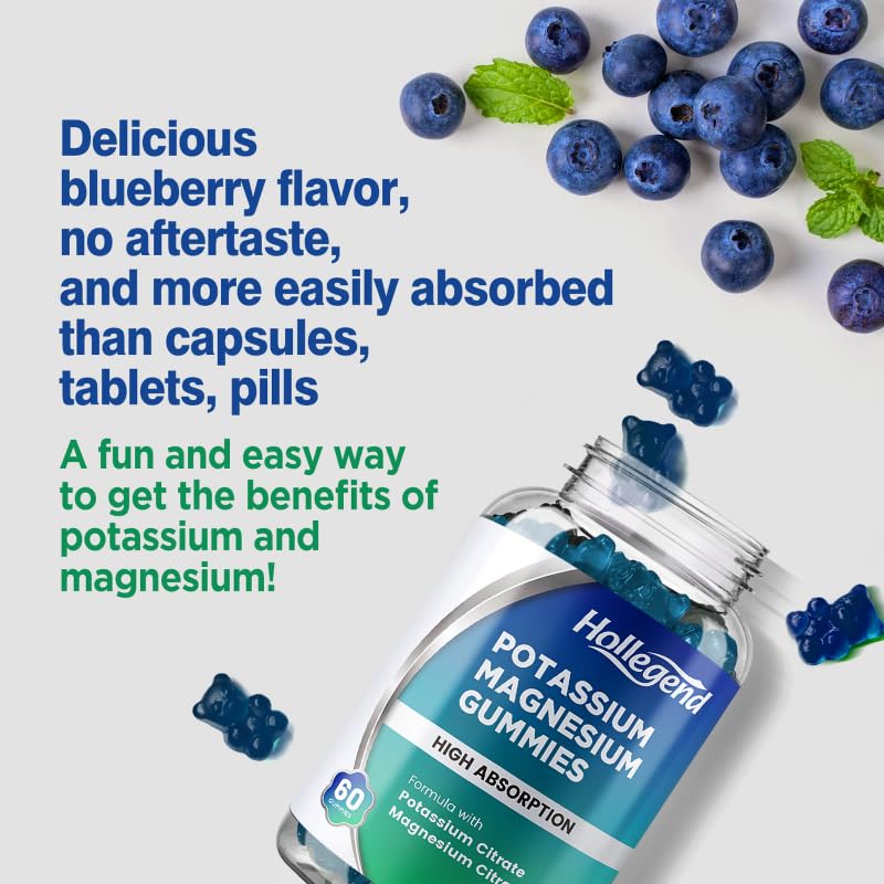 HOLLEGEND Potassium Magnesium Gummies, High Absorption Potassium Citrate 99mg Magnesium Citrate 180mg, Chewable Gummy Supplements for Leg Cramps & Muscle, 60 Count HOLLEGENDAu supplements