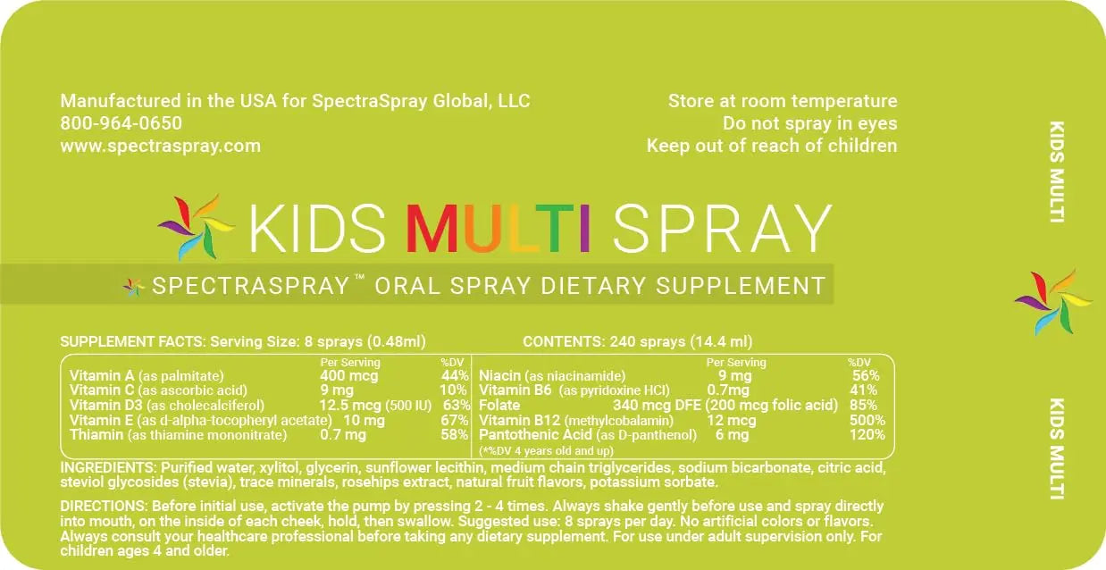 Spectraspray Kids Multivitamin Oral Spray – 10 Essential Vitamins, D3 (500IU) & B12 Active Form for Immune Support SpectrasprayAu supplements