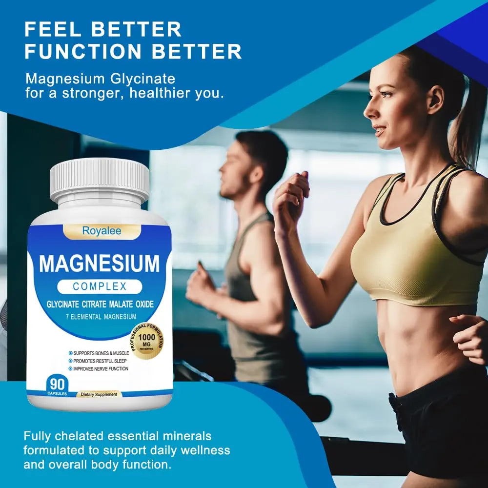 Magnesium Complex Supplement - 1000mg with 7 Magnesium Forms Including Glycinate, Citrate, Malate, Taurate & Orotate - Supports Relaxation, Muscle Function & Bone Strength - 90 Capsules Royaleenz supplements