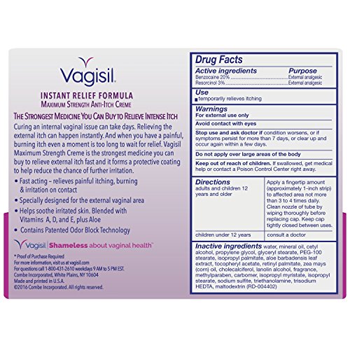 Vagisil Maximum Strength Feminine Anti-Itch Cream with Benzocaine for Women, Helps Relieve Yeast VagisilAu supplements