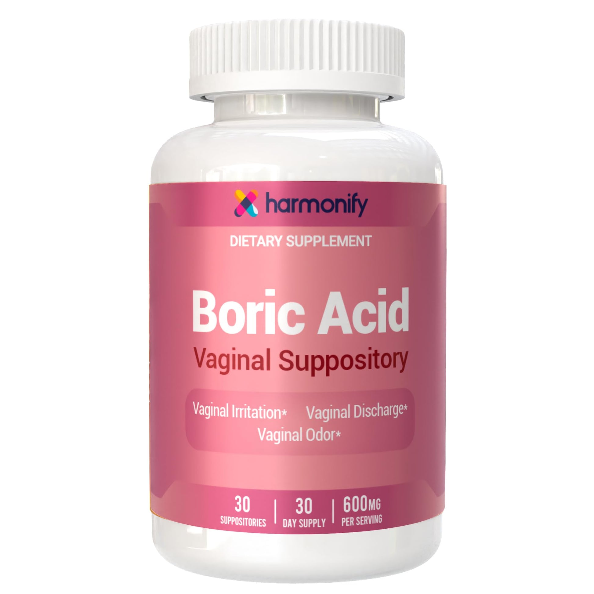 Boric Acid Suppositories for Women 600 mg, Pure Boric Acid pH Balance for Women & Vaginal Odor Control – 30 Suppositories, Made in USA HARMONIFYUS supplements