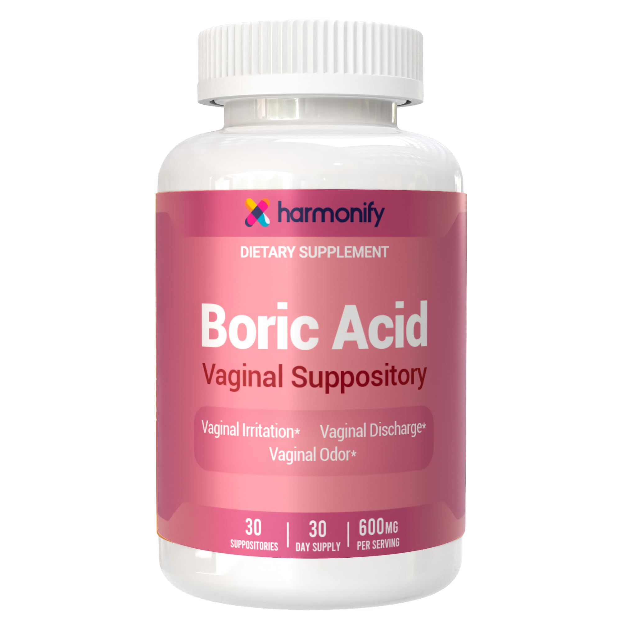 Boric Acid Suppositories for Women 600 mg, Pure Boric Acid pH Balance for Women & Vaginal Odor Control – 30 Suppositories, Made in USA HARMONIFYUS supplements