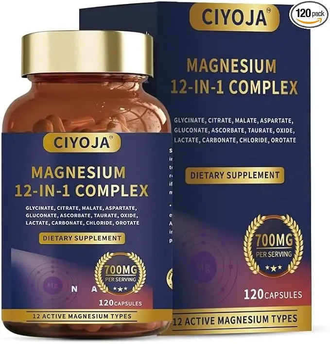 12 in 1 Magnesium Complex 700mg: Magnesium Supplement with Glycinate, Citrate, Malate, Taurate, High Absorption Magnesium for Sleep, Muscle Recovery, Nerve & Heart Support, Vegan, 120 Capsules CIYOJAAu supplements