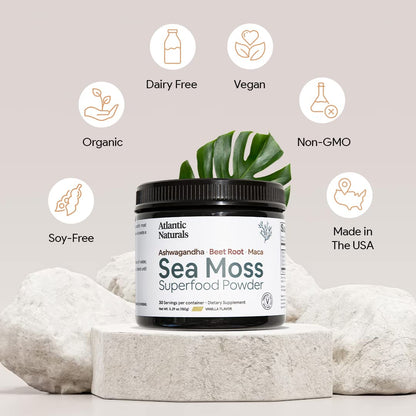 Organic Sea Moss Superfood Powder with Ashwagandha, Beet Root, and Maca Atlantic NaturalsUS supplements