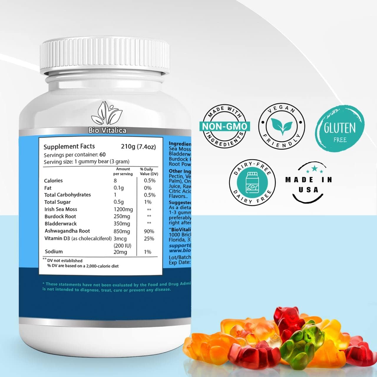 BIO VITALICA Sea Moss Ashwagandha Gummies - Organic Irish Seamoss & Ashwagandha Root Supplements for Supporting Energy for Men & Women, 60 Vegan Gummies BIO VITALICAAu supplements