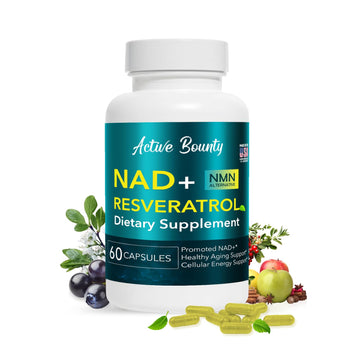 NAD+ Resveratrol Supplement with Quercetin – NMN Alternative for Cellular Energy Support, Focus & Healthy Aging – High Potency 500mg NAD+ Formula, Vegan, Non-GMO, Gluten-Free, Made in USA, 60 Capsules Active BountyAu supplements