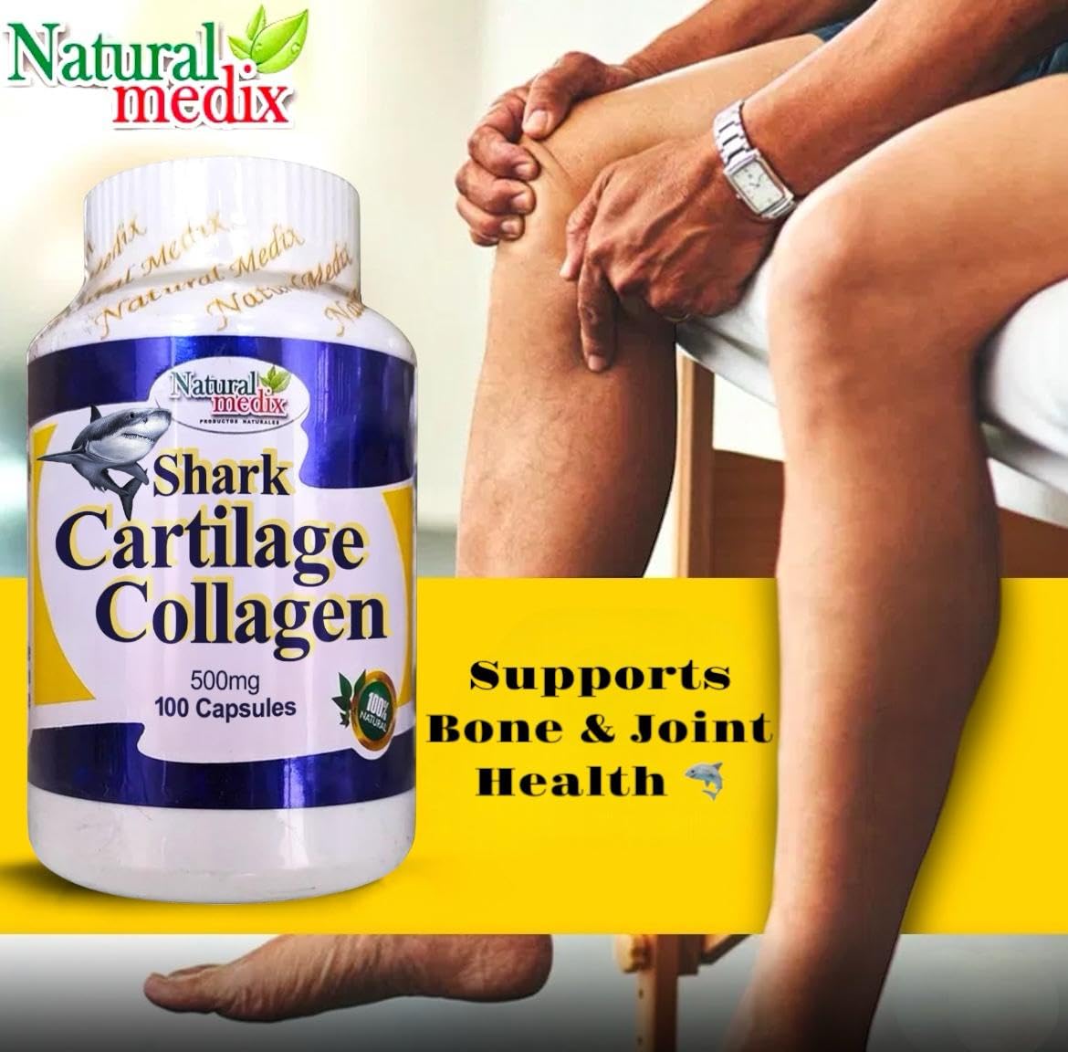 Natural medix Cartilage – Joint Support Supplement with Glucosamine, Collagen & Magnesium – 100 Caps - Cartílago de Tiburon Natural medixAu supplements