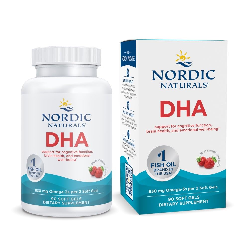 Nordic Naturals DHA, Strawberry - 90 Soft Gels - 830 mg Omega-3 - High-Intensity DHA Formula for Brain & Nervous System Support - Non-GMO - 45 Servings Nordic NaturalsAu supplements