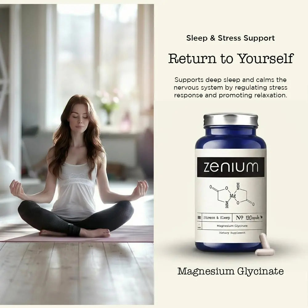 Zenium - Magnesium Glycinate for Sleep, Chelated, 600mg per Serving, 120 Capsules | High Absorption | Relieve Tension, Worry, Nervousness | Calm The Mind & Body | Ayurvedic | Natural Relief Supplement Zeniumnz supplements