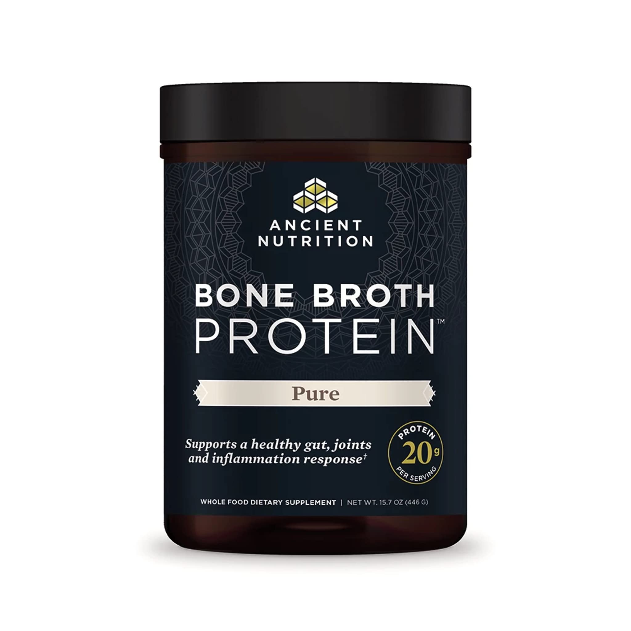 Ancient Nutrition Bone Broth Protein Powder, Pure Flavor, 20 Servings Size Ancient NutritionUS supplements