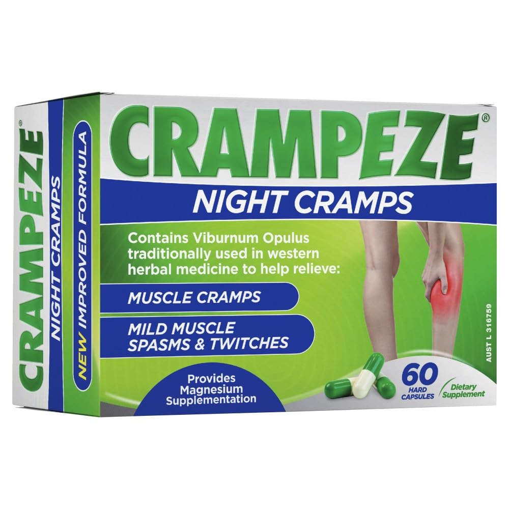 Crampeze Night Cramps Natural Relief of Muscle Cramps, Spasms & Tired Legs 60 Capsules CrampezeAu supplements
