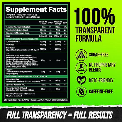 ALPHA LION Superhuman Pump Pre Workout Powder, Nootropic Caffeine & Stim Free ALPHA LIONUS supplements
