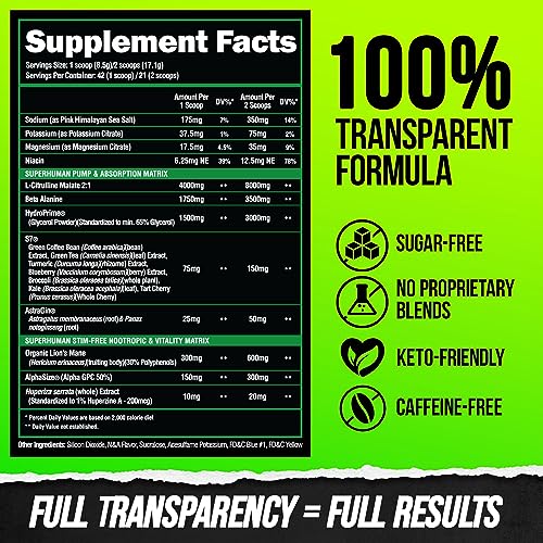 ALPHA LION Superhuman Pump Pre Workout Powder, Nootropic Caffeine & Stim Free ALPHA LIONUS supplements