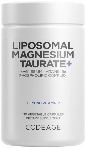 Codeage Liposomal Magnesium Taurate+ Supplement - Magnesium Taurate, Vitamin B6 as Pyridoxal 5-Phosphate, 2-Month Supply - Liposomal Delivery, Vegan, Non-GMO, Gluten-Free, 120 Capsules CodeageAu supplements