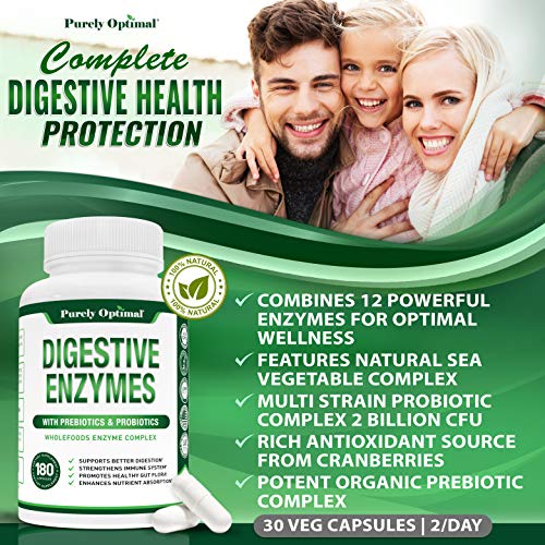 Purely Optimal Premium Digestive Enzymes Plus Prebiotics & Probiotics - for Better Digestio Purely OptimalUS supplements
