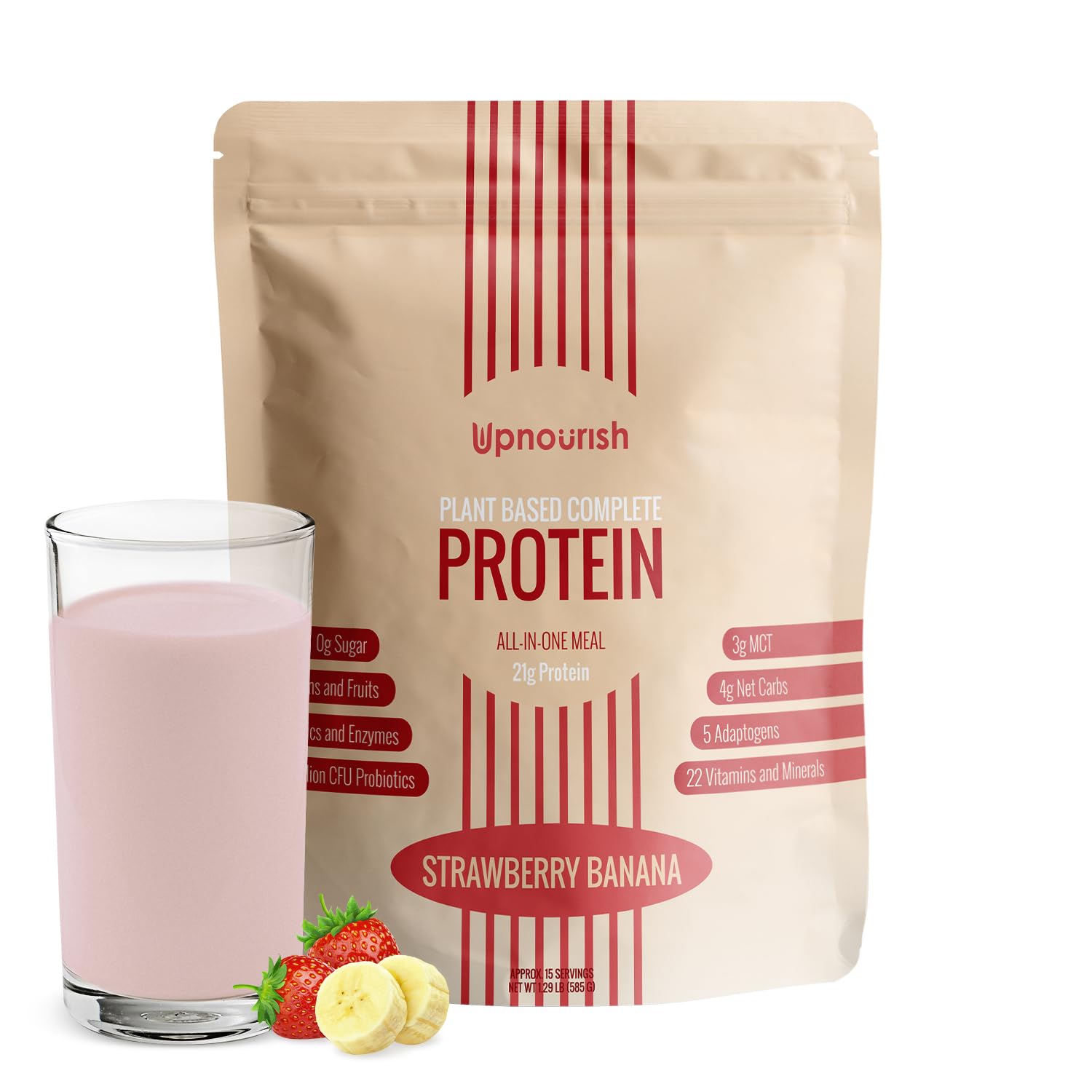 UpNourish Strawberry Banana Vegan Protein Powder 54 Superfoods Powder,1.5 Billion CFU Probiotics 21g Plant Based Protein,No Sugar No Dairy No GMO Dairy Free,Meal Replacement Shake Keto-Friendly Low-Carb Diet,15 Servings UpNourishAu supplements