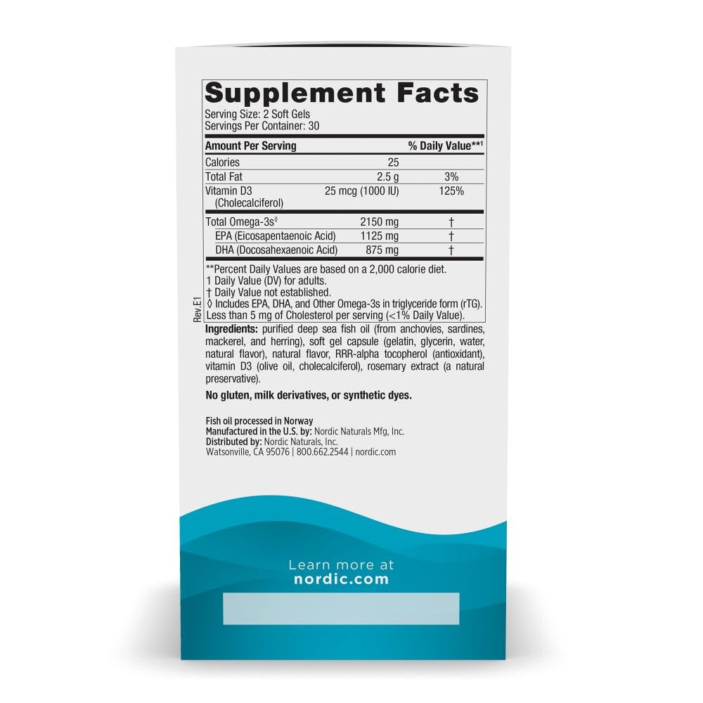 Nordic Naturals Ultimate Omega 2X with Vitamin D3, Lemon Flavor - 60 Soft Gels - 2150 mg Omega-3 + 1000 IU D3 - EPA & DHA - Brain, Heart, & Immune Health - 30 Servings Nordic NaturalsAu supplements