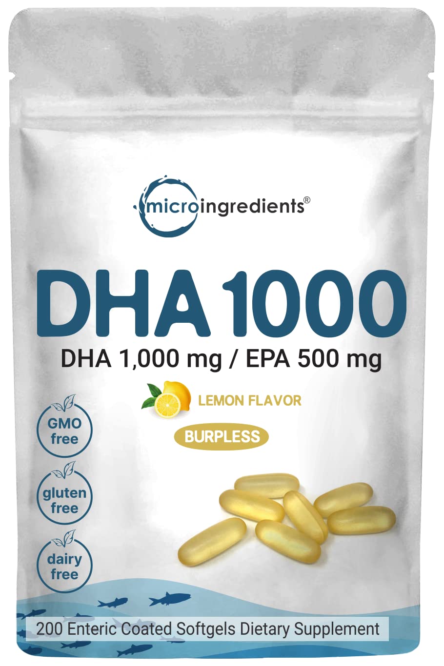 Omega 3 Fish Oil DHA Supplements 1000mg with EPA 500mg, 200 Softgels Micro IngredientsAu supplements