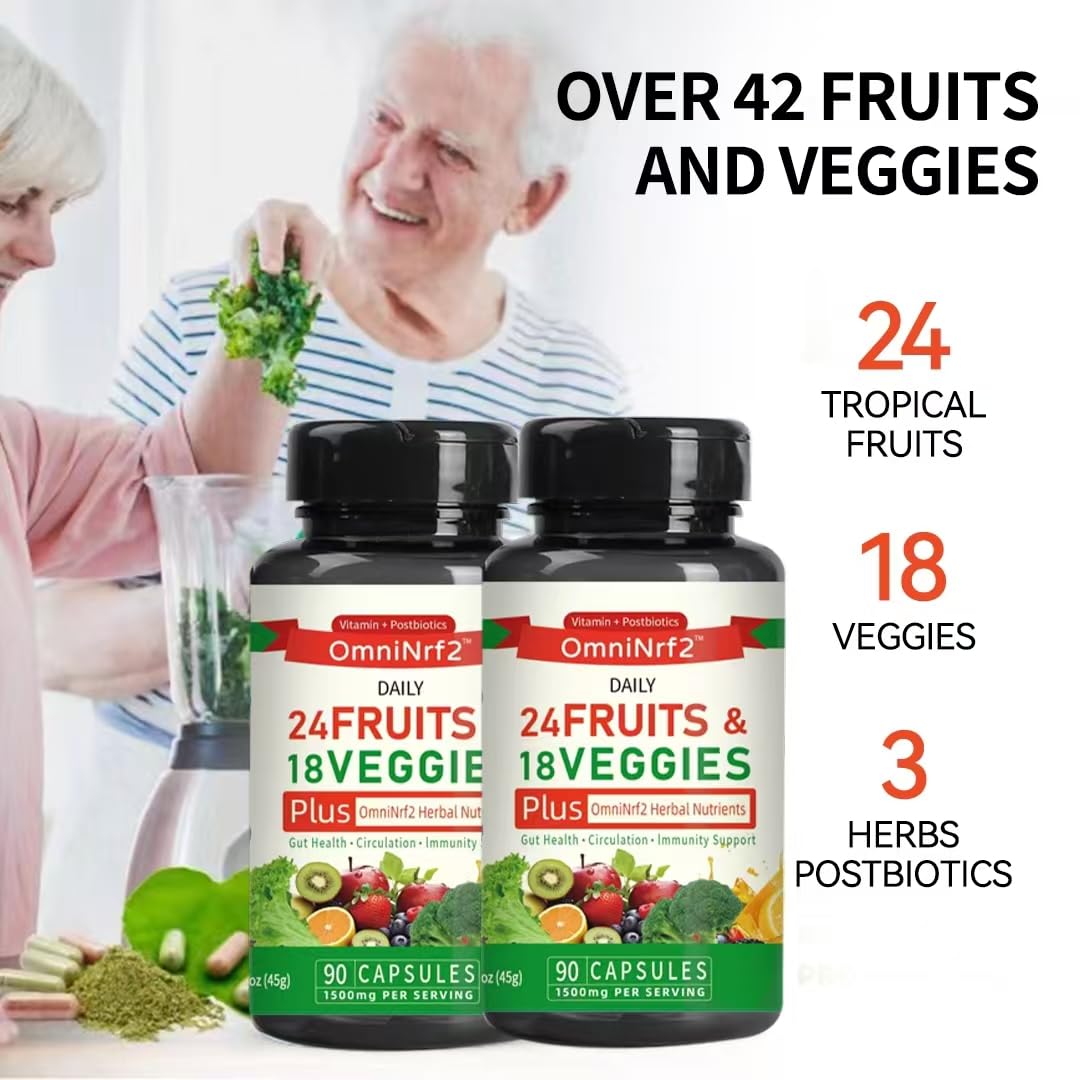 OmniNrf2 Postbiotic Supplement Capsules for Gut Health, Superfood with 24 Fruits & 18 Veggies & Fermented Herbal Plants, 90 Capsules for Antioxidant Support OmniNrf2Au supplements