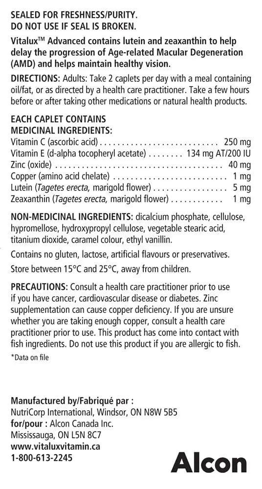 Vitalux Advanced Ocular Multivitamin 60 Count VitaluxAu supplements
