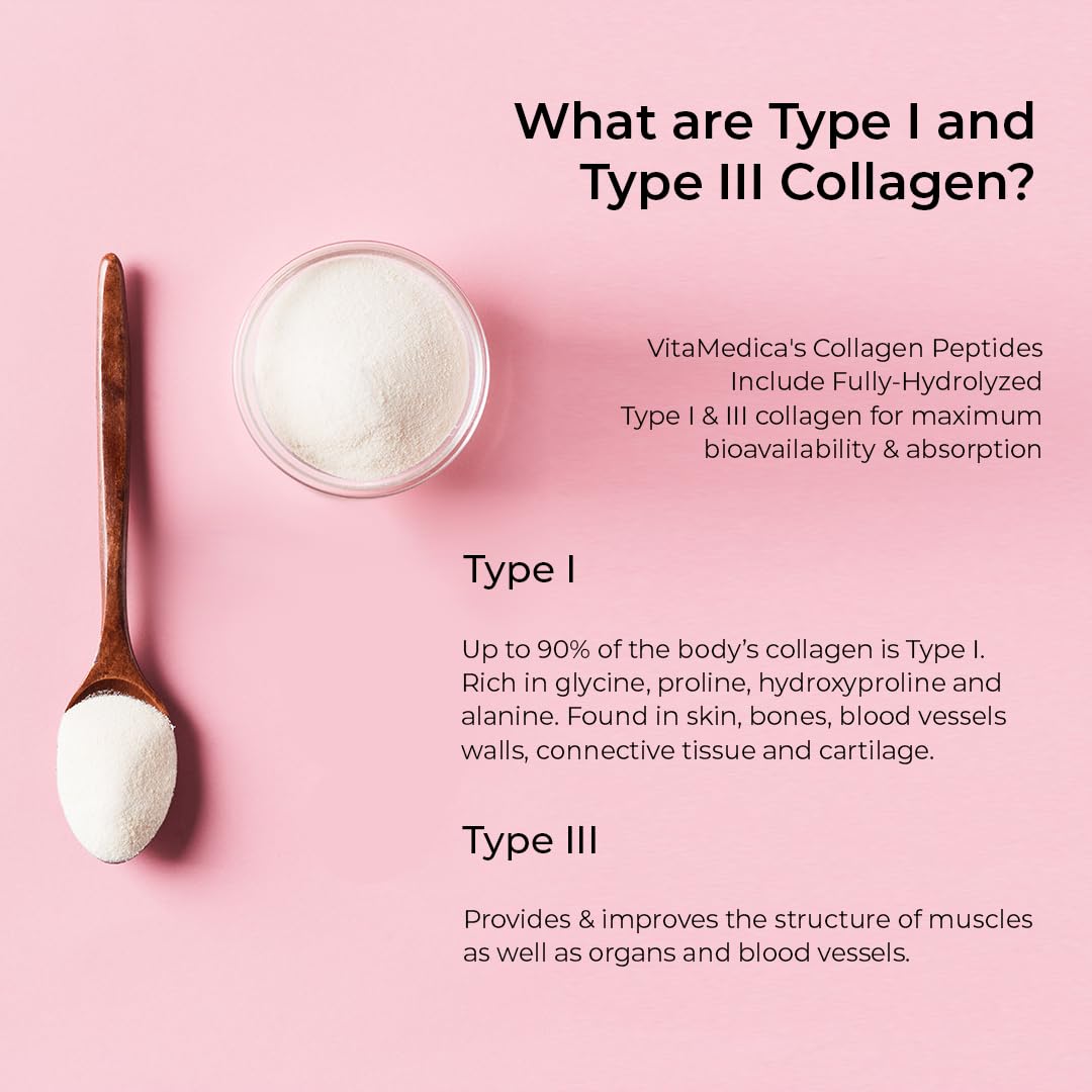 VitaMedica Collagen Peptides Powder for Women & Men - Healthy Hair, Skin, Nails, Bones and Joints - Hydrolyzed Types I & III, Grass-Fed, Pasture-Raised Protein, Zero Sugar - 30 Servings VitaMedicaAu supplements