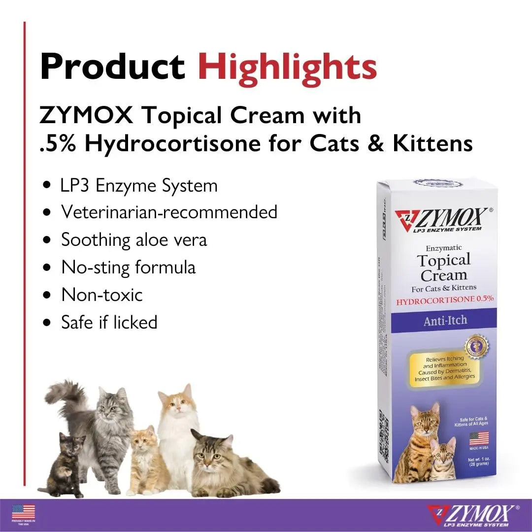 Zymox Cat & Kitten Topical Cream w/ .5% hydrocortisone - 1 oz. Tube Zymoxnz supplements