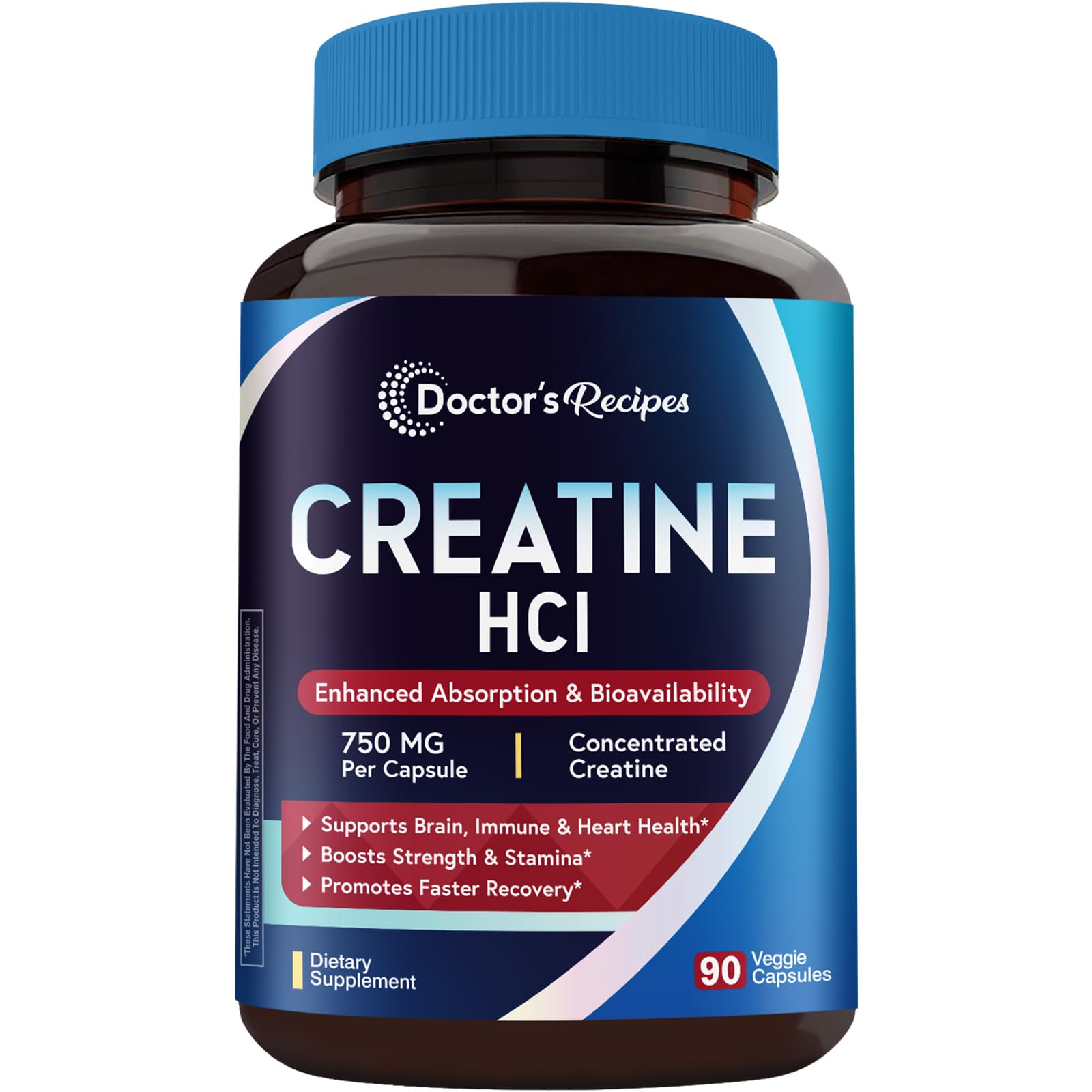 Doctor's Recipes Creatine HCl Capsules, 750 mg, Creatine Hydrochloride for Women & Men, Strength & Recovery, Brain Health, Fast Absorbing, Vegan, 90 Capsules Doctor's RecipesAu supplements