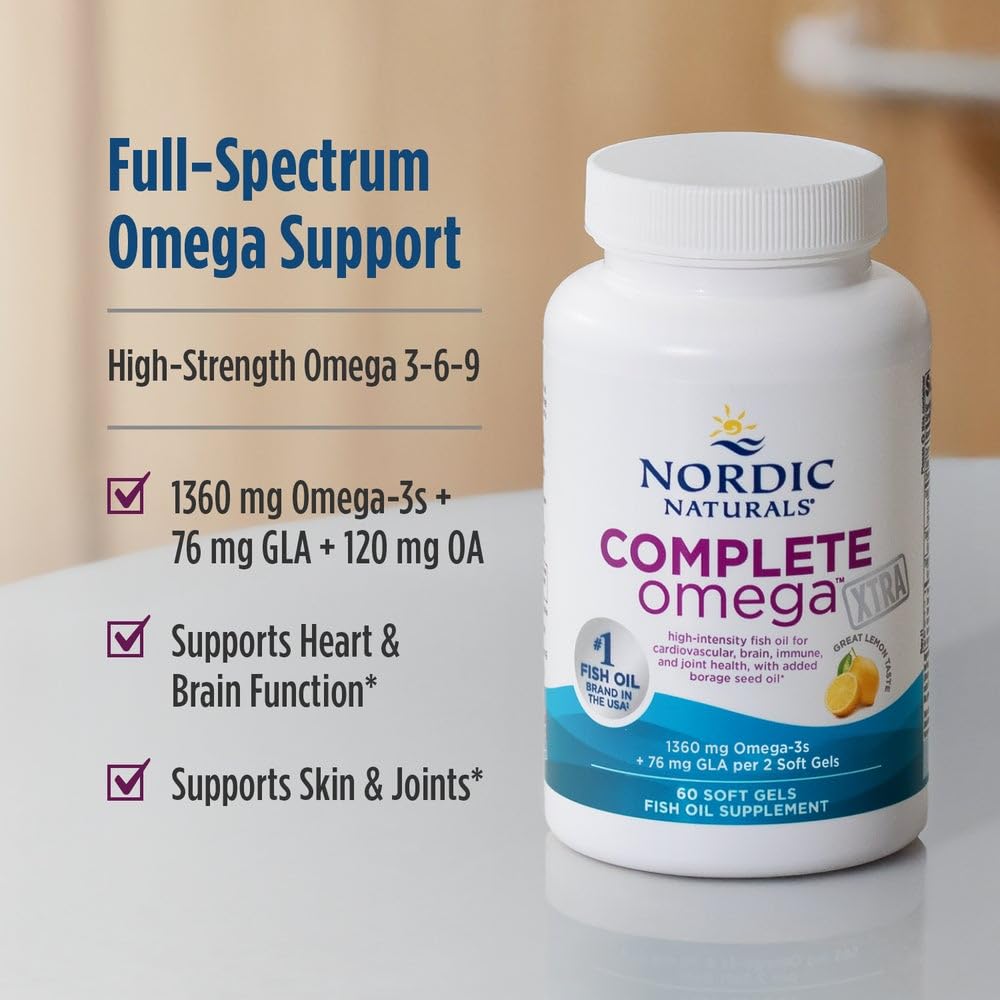 Nordic Naturals Complete Omega Xtra, Lemon - 60 Soft Gels - 1360 mg Omega-3 + 76 mg GLA - Healthy Skin - Cognition - Non-GMO - 30 Servings Nordic NaturalsAu supplements