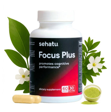SEHATU Focus Plus Cognitive Performance Enhancer | with N-Acetyl L-Tyrosine, DMAE Bitartrate, GABA, Glutamic Acid | Boosts Focus, Enhances Memory, Supports Brain Health | 60 Count | 30 Day Supply SEHATUAu supplements