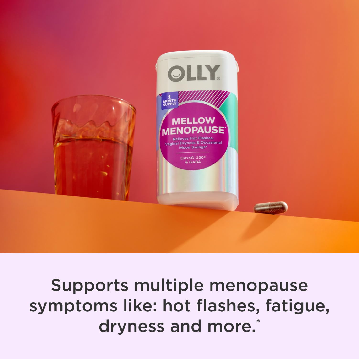 OLLY Mellow Menopause Supplements for Women, Supports Hot Flashes, Vaginal Dryness & Occasional Mood Swings,* Estro-G100®, GABA, Vegan Capsules, 1 Month Supply - 30 Count OLLYAu supplements