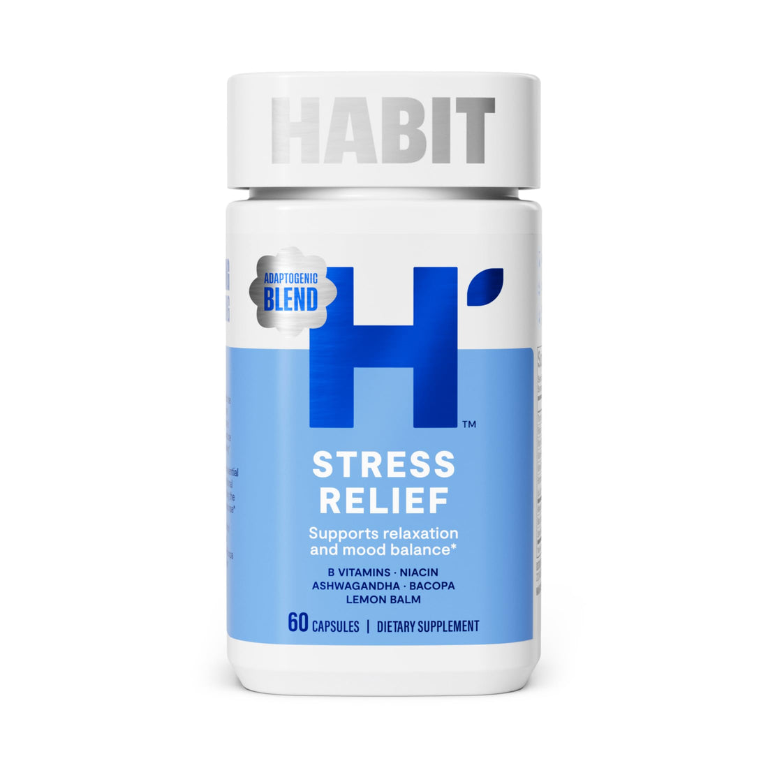 Habit Stress Relief Supplement (60 Capsules) - New Look, Supports Relaxation & Mood Balance, Vitamin B, Adaptogens, Lemon Balm, Calming, Vegan, Non-GMO (1 Pack) H' HabitAu supplements