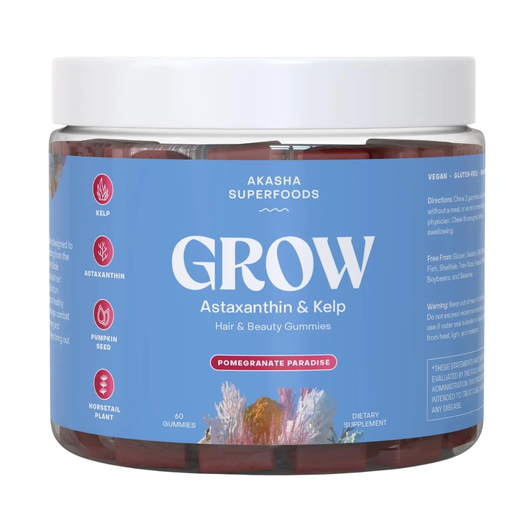 Akasha Superfoods Grow Hair & Beauty Gummies, Supplement with Zinc, Vitamin E, Astaxanthin, Kelp, & Pumpkin Seed, Plant Based Gummies for Women & Men Akasha SuperfoodsAu supplements