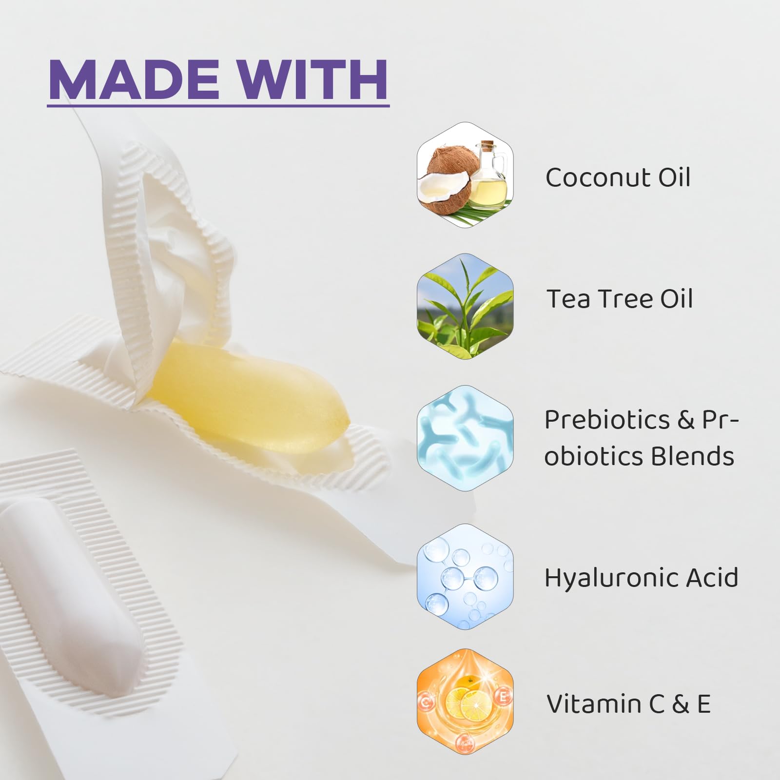 Vaginal Probiotic Suppositories, Prebiotic Infused with Hyaluronic Acid, Tea Tree, and Vitamin C&E VagiriaAu supplements