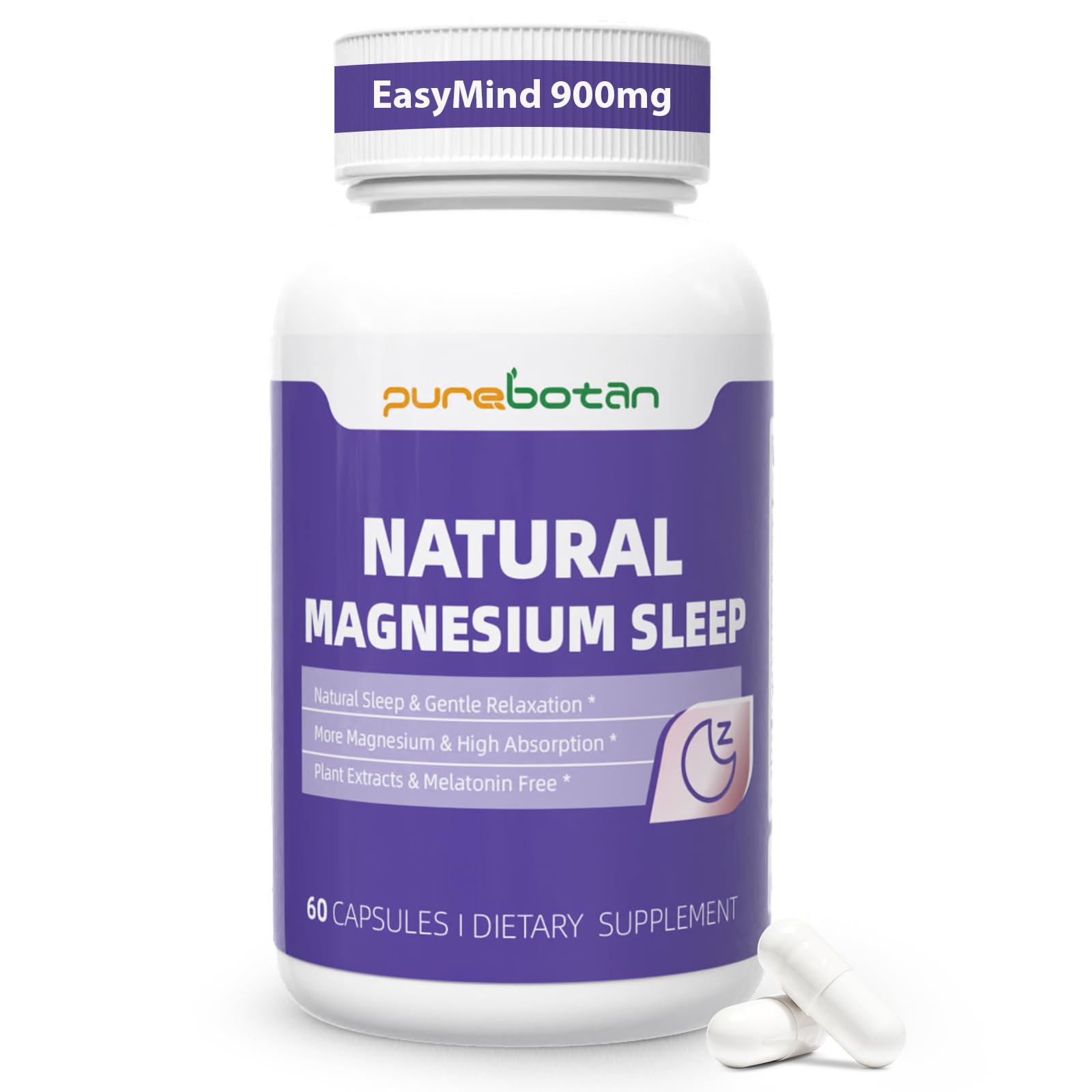 PureBotan Magnesium Oxide and Glycinate Extra Strength, Natural Sleep Aid Supplement EasyMind, High Absorption, Restful Sleep & Relaxation, Cortisol Lower, Natural-Gentle, Melatonin Free, 60 Capsules PureBotanAu supplements