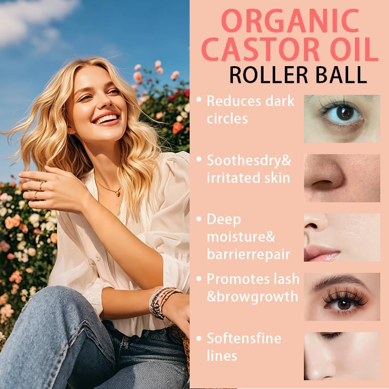 Organic Castor Oil with Rose Quartz Roller, Cold-Pressed Pure Organic Castor Oil Roller Ball for Hair Growth, Eyelashes, Eyebrows & Skin, 1.7 fl oz(1) Olavita SerumAu supplements