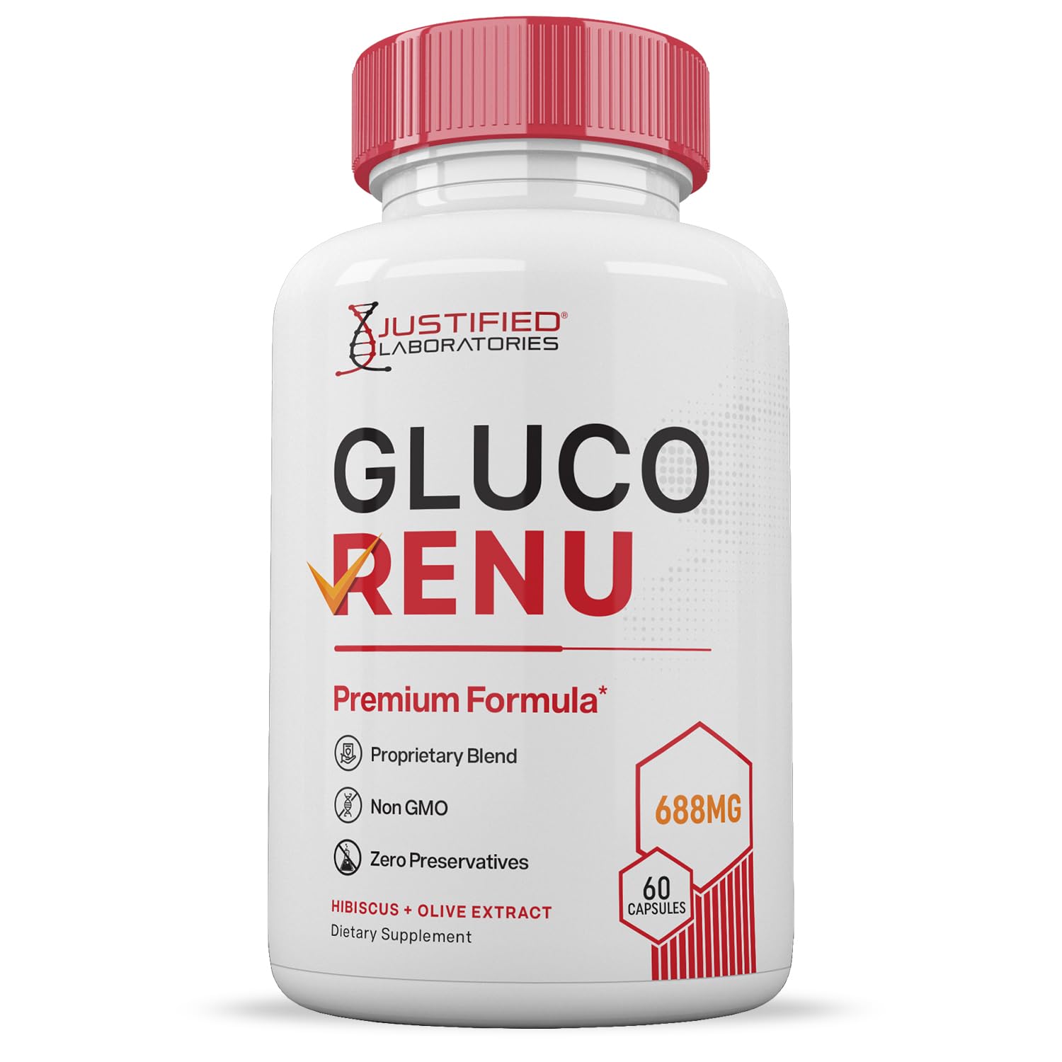 Gluco Renu 688MG Glyco Support Pills Premium Formula Gluo Renew Glycogen Support Formulated Hawthrone Hibiscus Garlic Junpier Powder Olive Forskolin Green Tea Extract 60 Capsules Justified LaboratoriesAu supplements