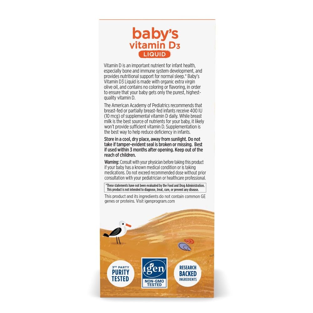 Nordic Naturals Baby’s Vitamin D3, Unflavored - 0.76 oz - 400 IU Vitamin D3 - Healthy Bones, Immune System Support, Normal Sleep Rhythms - Non-GMO, Certified Vegetarian - 90 Servings Nordic NaturalsAu supplements