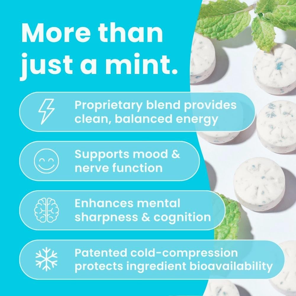Neuro Energy & Focus Mints - Sugar Free Breath Mints with 40mg Natural Caffeine, B Vitamins & L-Theanine - Vegan Brain Supplement for Exercise, Study & Daily Focus - Peppermint, 90 ct NeuroAu supplements