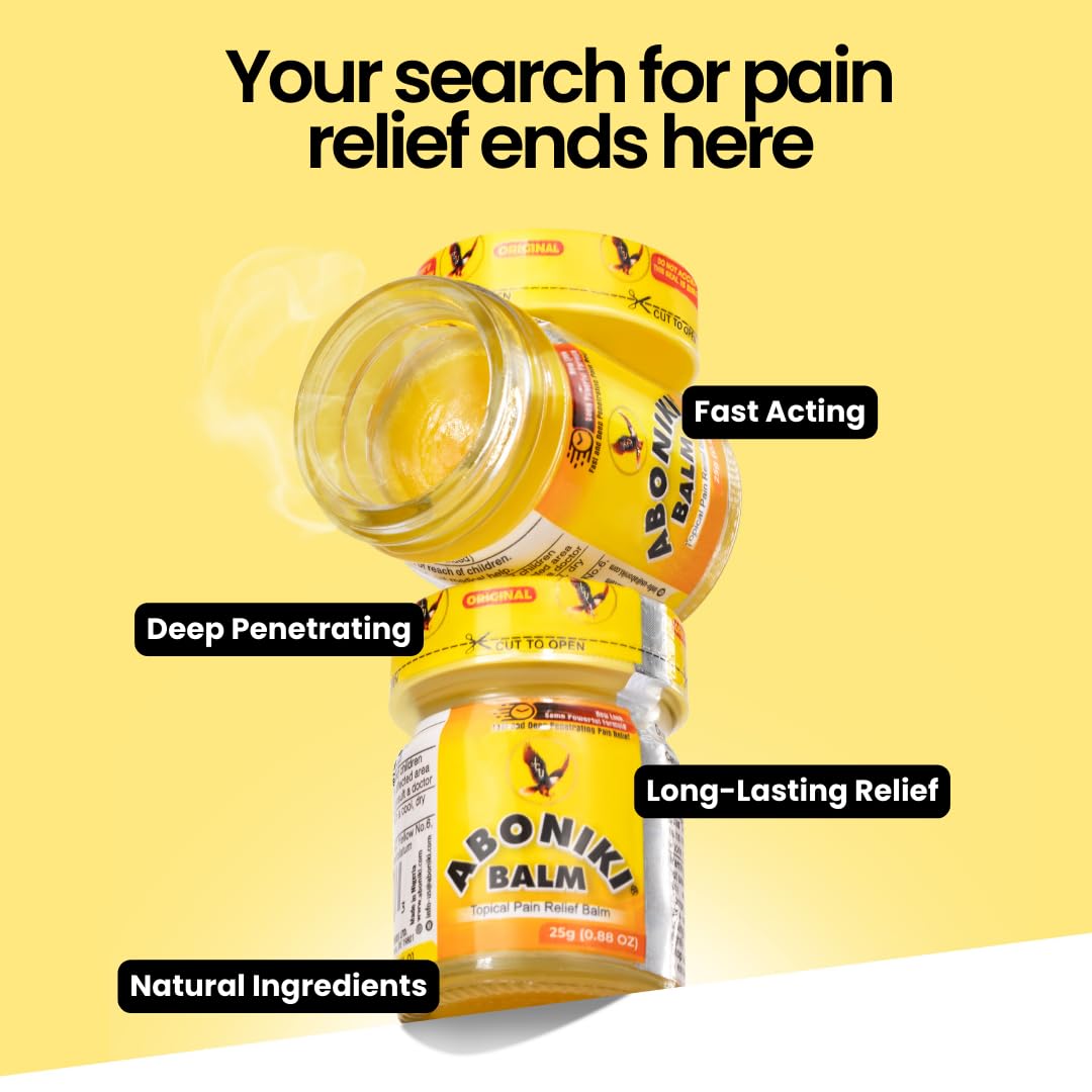 Aboniki Powerful Topical Pain Relief Balm with Natural Ingredients | Fast-Acting Soothing Relief for Joints & Muscle Pain, Soreness, Cramps | Long Lasting Full Body Rub (12 Plastic Jars) AbonikiAu supplements