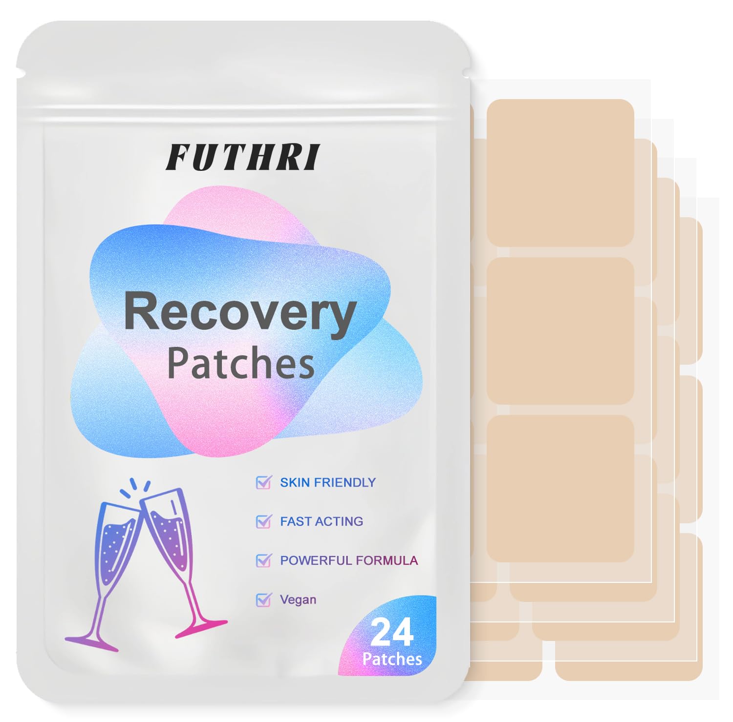 FUTHRI Recovery Patch 24 Pack: Wake Up Refreshed with Natural Ingredients - Waterproof & Skin-Friendly - Pre-Drink Patch for Festivals & Nights Out FUTHRIAu supplements