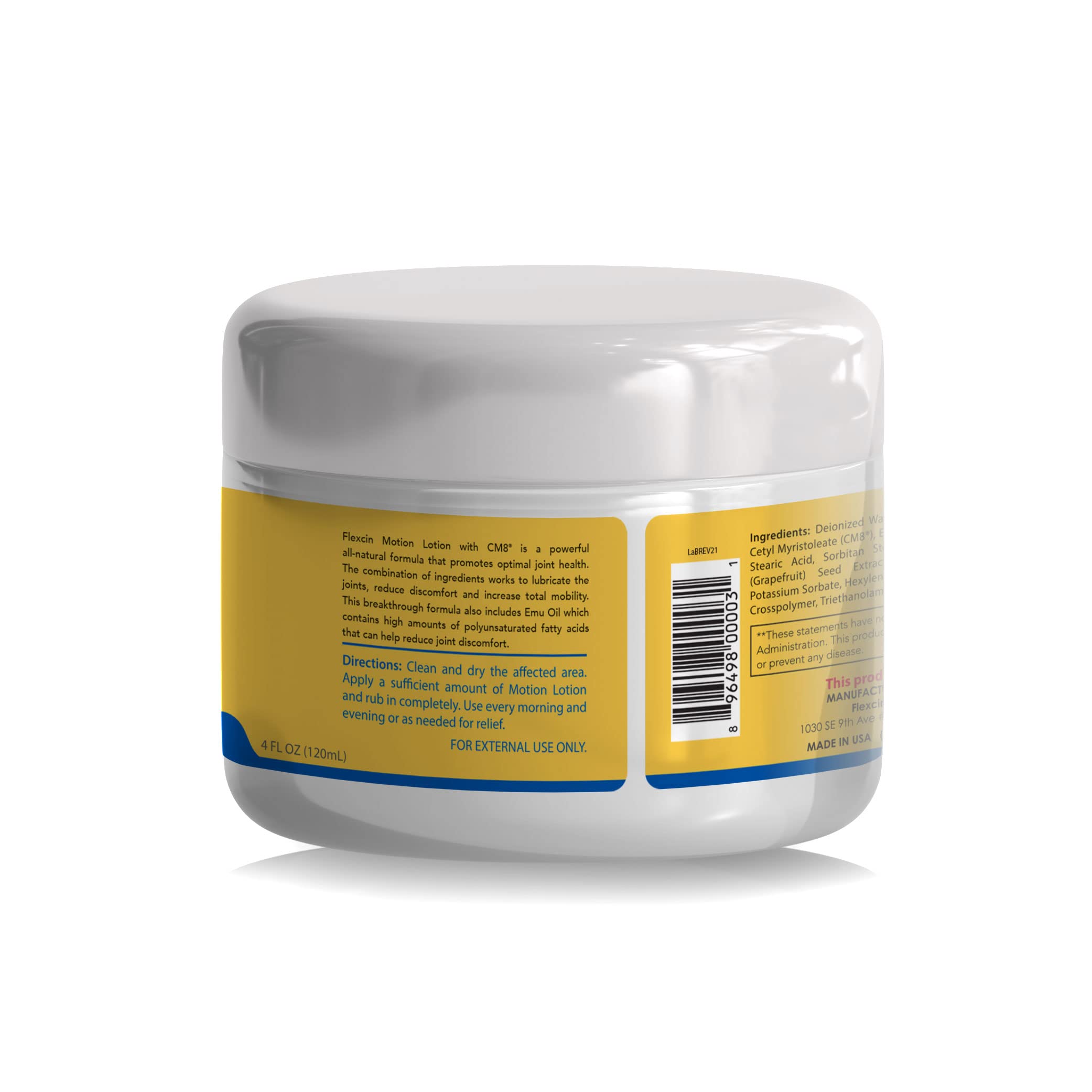 Flexcin Motion Lotion with CM8 - Joint & Muscle Therapy Cream for Back, Neck, Knee, Hand, Foot - Fast Absorbing with DMSO, Emu Oil, Aloe Vera - Non-Greasy 4oz Jar FlexcinAu supplements