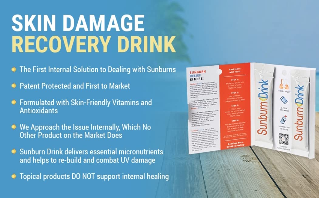 Sunburn Drink - Twin Pack - After Sun Skin Care - Supports Healthy Skin from The Inside Out -Promotes Hydration - Sun Damage Support - Mix with Water - Travel Size Sunburn DrinkAu supplements