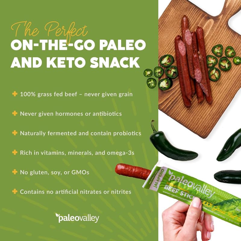 Paleovalley 100% Grass Fed Jalapeno Beef Sticks - Delicious Gluten Free Beef Snack - High Protein Keto Friendly PaleovalleyUS supplements